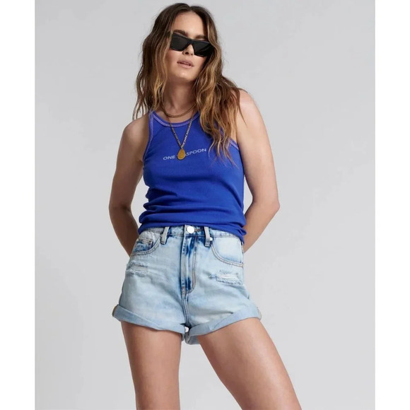 One Teaspoon Bandit High Waist Denim Short in Blue Tornado 25 New Womens Jeans - Picture 16 of 16